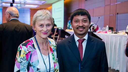 Gillian Webb and Nishchal Shakya at the 2015 WCPT General Meeting in Singapore